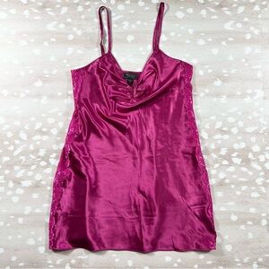 Thalia Sodi Intimates Satin Pink Slip Dress Chemise with Lace Trim Women Small